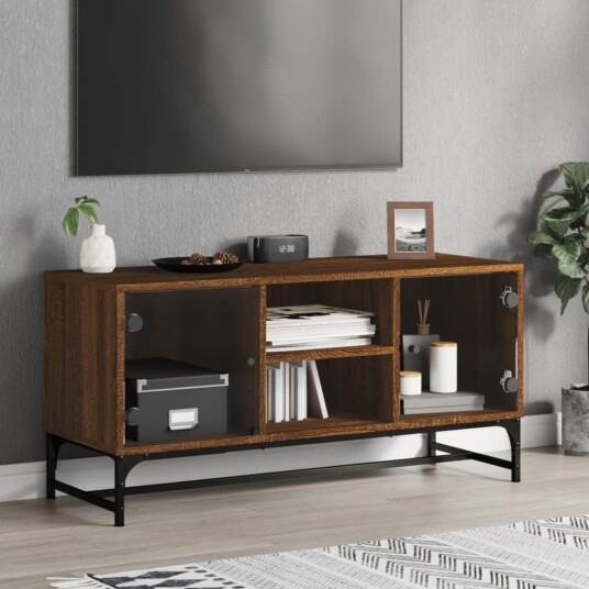 vidaXL TV-benk med dør brun eik 102x37x50 cm 8721012214880
