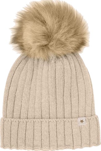 Huttelihut Sand Melange Lue Strikk Alpaca Pompom 4-6 år/53