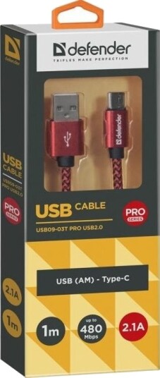 Usb-Kabel Defender Usb-A Usb-C 1 M Rød 87813