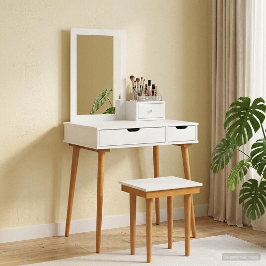 vidaXL Sminkebordsett FAUSKE 4 stk. Hvit 76 x 50 x 143 cm vidaXL Sminkebordsett FAUSKE 4 stk. Hvit 76 x 50 x 143 cm