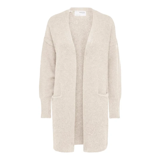 Selected Femme Lulu New Ls Knit Long Cardigan - Birch Melange L Selected Femme Lulu New Ls Knit Long Cardigan - Birch Melange L