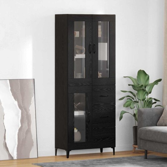 Høyskap Veggmontert Svart Eik 69,5 x 34 x 180 cm Konstruert tre