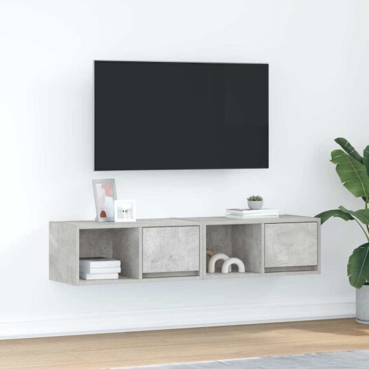 TV benker 2 stk betonggrå 60x31x25,5 cm konstruert tre TV benker 2 stk betonggrå 60x31x25,5 cm konstruert tre