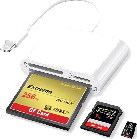 Nördic 3-i-1 Lightning minnekortleser CF SD MicroSD UHS-I