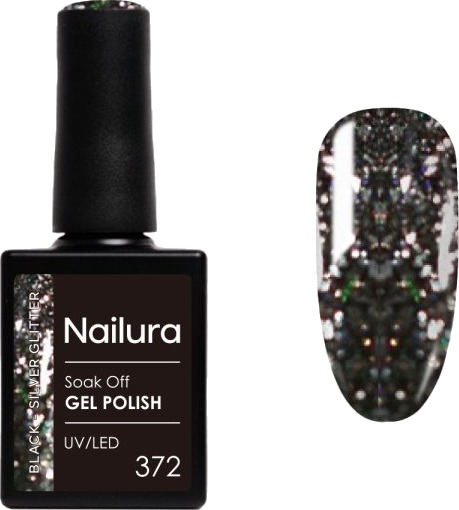 Nailura Gel Polish 372 – Black Silver Glitter – 10 ml Nailura Gel Polish 372 – Black Silver Glitter – 10 ml