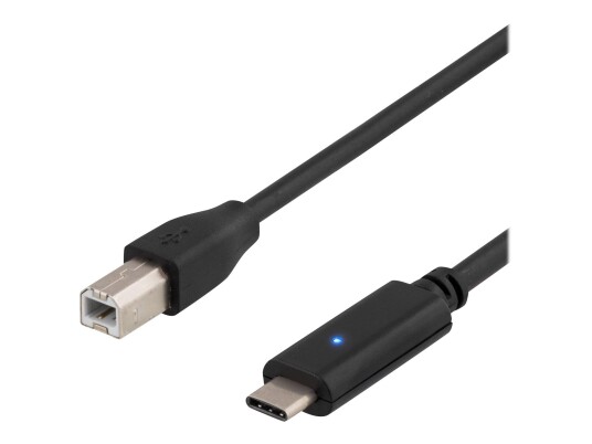 Deltaco USB-C til USB-B kabel 2 m - Svart, USB 2.0