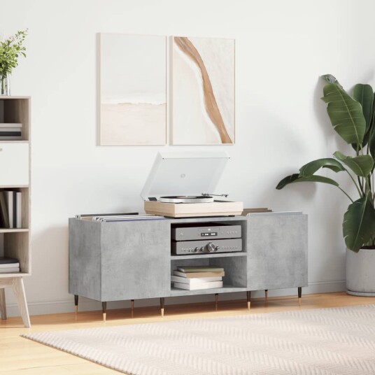 Hifi benk betonggrå 121x38x48 cm konstruert tre Hifi benk betonggrå 121x38x48 cm konstruert tre