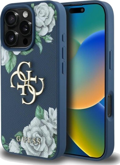 GUESS Grained Roses Big 4G logo case for iPhone 16 Pro Max - blue GUESS Grained Roses Big 4G logo case for iPhone 16 Pro Max - blue