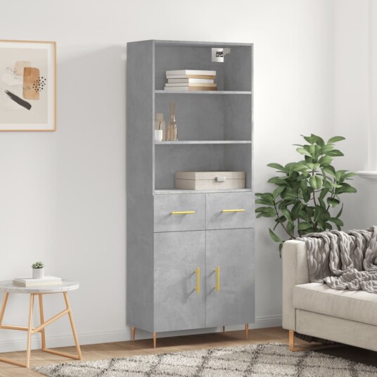 vidaXL Highboard betong grå 69,5x34x180 cm konstruert tre 8720845499310