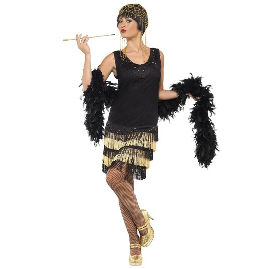 Smiffys Fringed flapper, sort og gull Smiffys Fringed flapper, sort og gull