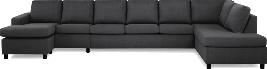 Crazy 6 seters Høyrevendt U formet XX Large Sofa med Divan og Sjeselong i Stoff Mørk grå