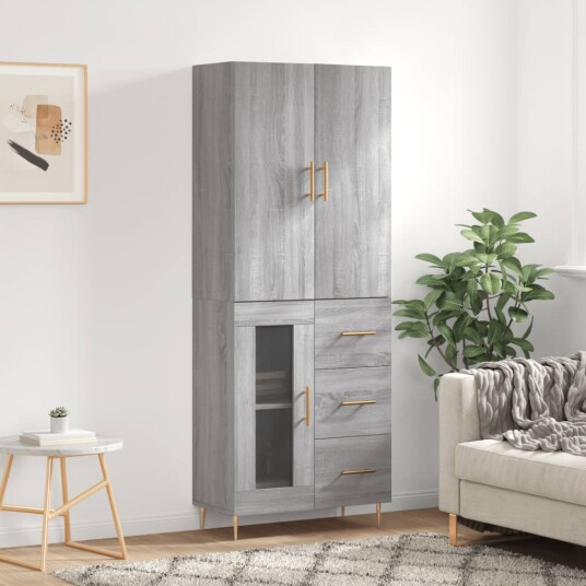 vidaXL Highboard grå sonoma 69,5x34x180 cm konstruert tre 8720845412029