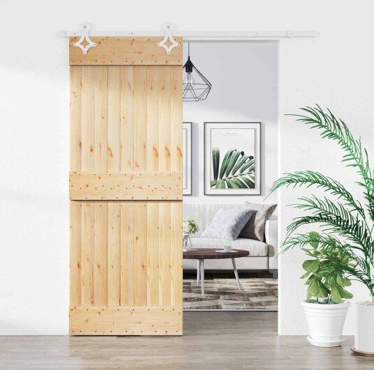 vidaXL Skyvedør Naturlig og Hvit 80 x 210 cm Massiv Furu Tre vidaXL Skyvedør Naturlig og Hvit 80 x 210 cm Massiv Furu Tre