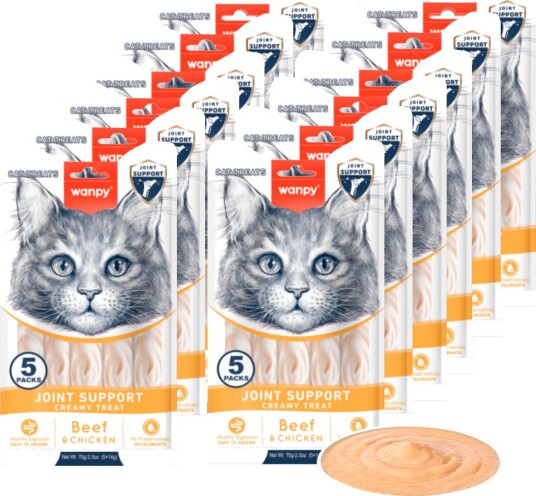 Wanpy Cat Functional Creamy Lickable Treat Joint Support & Chicken Beef 70 g 5x14 g