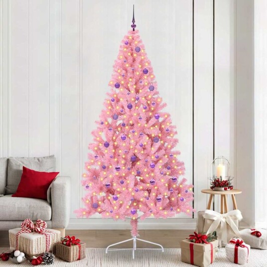  Kunstig Forhåndsopplyst Juletre med 300 LED Rosa 240 cm PVC