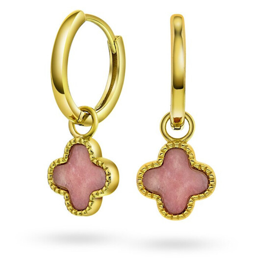 Pan Jewelry Kløver øreringer i forgylt 925 sølv med rosa rhodokrositt