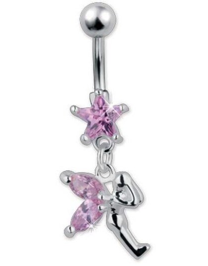 Pixie Star Pink Navlepiercing i Ekte Sølv