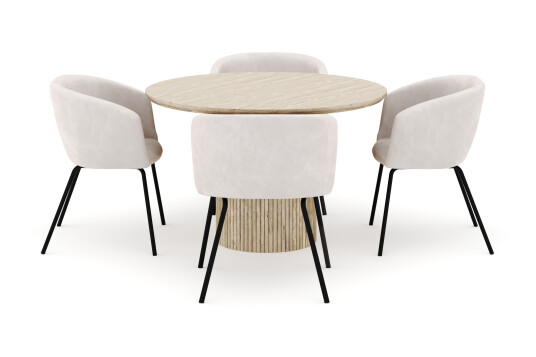 Andrarum Uppveda Rundt Spisebord 120 cm med 4 Berit Stoler Beige