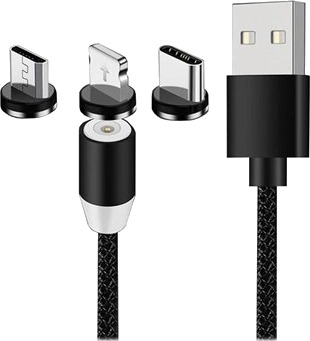 3-i-1 LED Magnetic KabeLightning USB-C MicroUSB 1m Svart 3-i-1 LED Magnetic KabeLightning USB-C MicroUSB 1m Svart