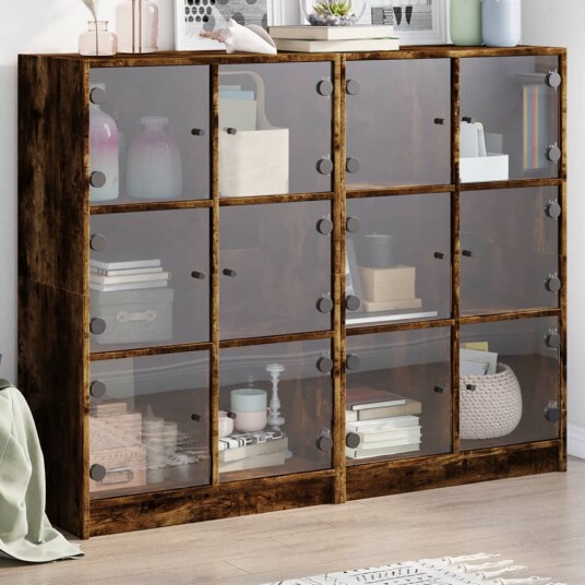 Bokhylle med dører røkt eik 136x37x109 cm konstruert tre 8721012216044