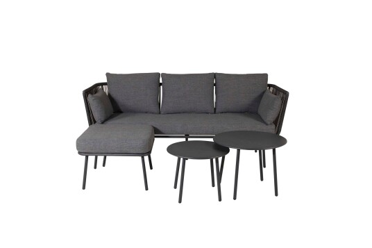 Venture Design Stringa sofagruppe Svart med grå pute 3 setersofa pall & 2 bord Svart