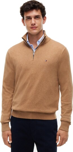 Tommy Hilfiger Pima Org Ctn Cashmere Zip Mock Beige XL