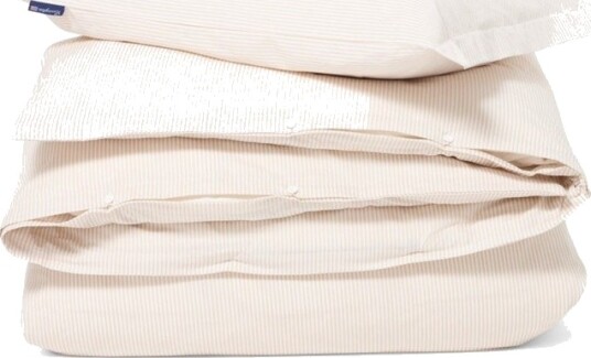 LEXINGTON Stripet sengesett i bomullssateng beige/hvit 140x200cm LEXINGTON Stripet sengesett i bomullssateng beige/hvit 140x200cm