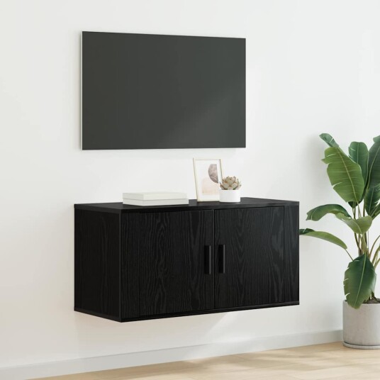  Vegghengt TV hylle Svart eik 80 x 34.5 x 40 cm Konstruert tre