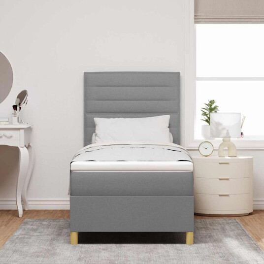 Box Spring Seng med Madrass Lysegrå 80x200 cm Stoff