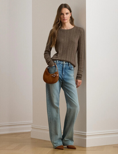 Lauren Ralph Lauren Pointelle-Knit Cotton-Blend Sweater - Brown - XS Lauren Ralph Lauren Pointelle-Knit Cotton-Blend Sweater - Brown - XS