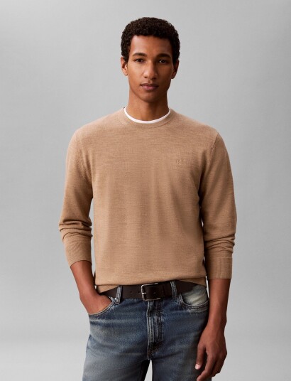 Calvin Klein Ls 100% Merino Crew 14Gg Beige S