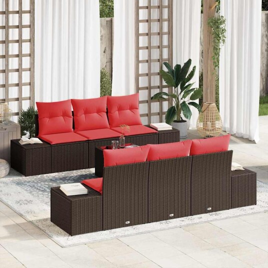 vidaXL Hagesofa Set 8 stk. Beige og Rød polyrotting