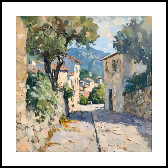 Sunny Village Street Plakat / 100x100 Sunny Village Street Plakat / 100x100