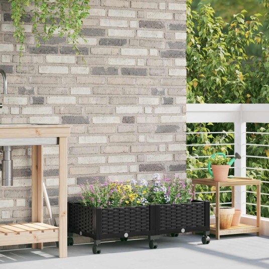 vidaXL Hagekrukke med hjul Svart 80 x 40 x 29 cm PP