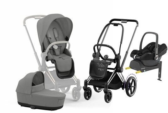 Cybex e-Priam Duovogn inkl. Maxi-Cosi CabrioFix & Base Mirage Grey/Chrome Black