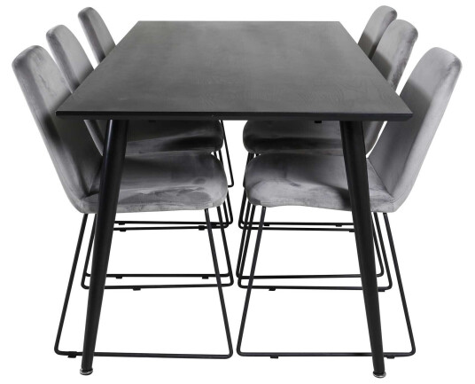 Venture Design Dipp & Muce spisegruppe Svart/grå 6 st stoler & bord 180 x 90 cm