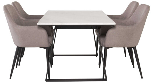 Venture Design Estelle & Comfort spisegruppe Hvit/grå 4 st stoler & bord 140 x 90 cm