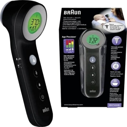 Braun BNT 400 BK Fjernmålingstermometer Grå Panne Knapper °C Kroppstemperatur Overflatetemperatur Braun BNT 400 BK Fjernmålingstermometer Grå Panne Knapper °C Kroppstemperatur Overflatetemperatur