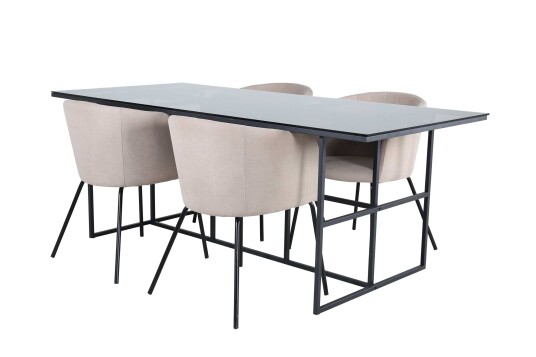 Venture Design Leif & Berit spisegruppe Beige/svart 4 stoler & bord 200 x 90 cm