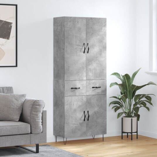 vidaXL Highboard betong grå 69,5x34x180 cm konstruert tre 8720845476038