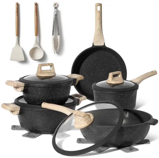 Just Perfecto 14-delt Nonstick grytesett med Silikonlokk (Svart)