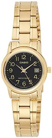 Casio Dameklokke LTP V002G 1BUDF Classic Sort/Gulltonet stål Ø32 mm