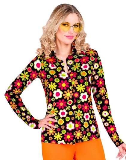60"s Mørk Blomstrete Hippie Kostymeskjorte til Dame 60"s Mørk Blomstrete Hippie Kostymeskjorte til Dame