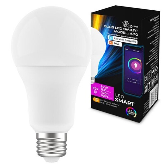 Extralink Smart Life LED-lampe E27 A70 - RGB - WiFi - 2700-6500K - 11W Extralink Smart Life LED-lampe E27 A70 - RGB - WiFi - 2700-6500K - 11W