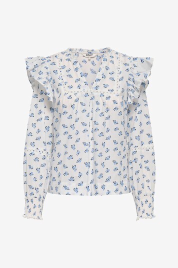 Only Bluse onlIdris LS Frill Tape Blå
