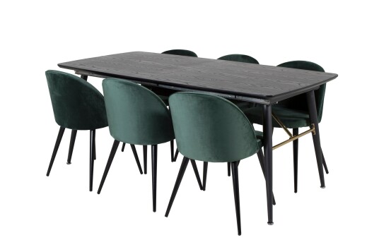 Venture Home Gold Spisegruppe Forlengningsbar 180 220 cm Rektangulær med 6 Velvet Stoler Sort