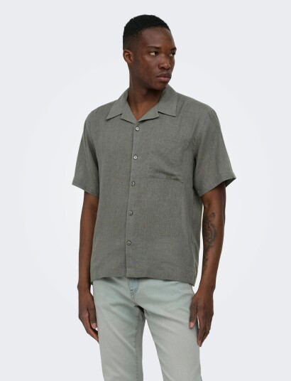 ONLY & SONS Onslaurence Linen Resort Collar Ss Noos - Grey - M ONLY & SONS Onslaurence Linen Resort Collar Ss Noos - Grey - M
