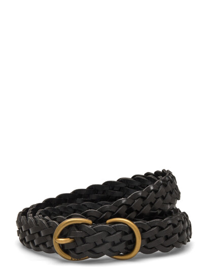 Polo Ralph Lauren Braided Vachetta Leather Skinny Belt - Black - L Polo Ralph Lauren Braided Vachetta Leather Skinny Belt - Black - L