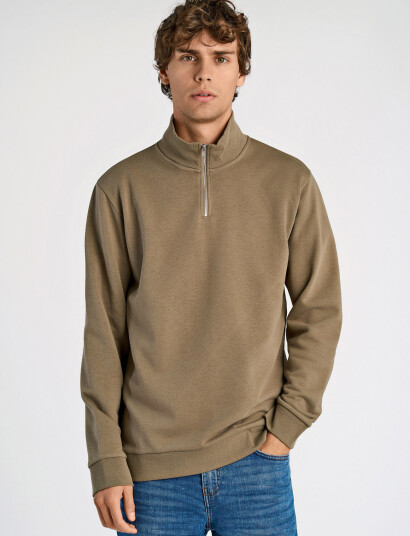 Lindbergh Jersey Half Zip Sweat - Brown - M