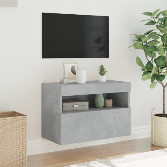 vidaXL Vegghengt TV-benk med LED-lys betonggrå 60x30x40 cm 8721012257733 vidaXL Vegghengt TV-benk med LED-lys betonggrå 60x30x40 cm 8721012257733